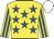 YELLOW, ROYAL BLUE stars, striped sleeves, WHITE cap