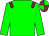 Green body, garnet epaulettes, green arms, garnet cap, green quartered