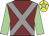 Maroon, grey cross sashes, light green sleeves, yellow cap, light green star