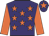 Purple, orange stars, orange sleeves, orange star on cap