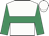White, emerald green hoop, emerald green sleeves, white cap