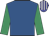 Royal blue, emerald green sleeves, blue & white striped cap