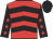 Red, black chevrons, black sleeves, red stars, black cap