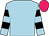 Light blue body, light blue arms, black hooped, rose cap