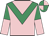 Pink, emerald green chevron, halved sleeves, quartered cap