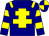 navy, yellow cross of lorraine, yellow epaulets, navy sleeves, yellow hoops, quartered cap