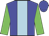 blue body, light blue stripe, green arms, blue cap