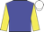 Blue, yellow sleeves, white cap