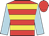 Red, yellow hoops, light blue sleeves, red cap