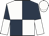 White and dark blue (quartered), dark blue and white halved sleeves, white cap