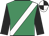 Emerald green, white sash, black sleeves, black & white quartered cap