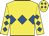 Yellow, royal blue triple diamond, royal blue diamonds on sleeves, yellow cap, royal blue diamonds