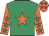 Emerald green, orange star, orange sleeves, emerald green stars, orange cap, emerald green stars