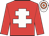 Red, white cross of lorraine, white & orange hooped cap
