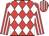 Red & white diamonds, striped sleeves & cap