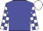 blue, blue and white checked sleeves, white cap