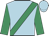 Light blue, emerald green sash & sleeves, light blue cap