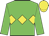 Green body, yellow triple diamond, green arms, yellow cap