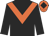 Black body, orange chevron, black arms, orange cap, black diamond