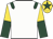 white, dark green epaulettes, gold and dark green halved sleeves, dark green star on gold cap