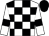 White, black checked, white sleeves, black armlets, black cap