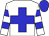 White, blue cross, white arms, blue hooped, blue cap