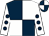 Dark blue and white (quartered), white sleeves, dark blue spots