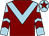 Maroon, light blue chevron, light blue and maroon chevrons on sleeves, light blue cap, maroon star