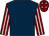 Dark blue, maroon and pink striped sleeves, maroon cap, pink stars