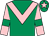 Emerald green, pink chevron, pink sleeves, emerald green armlets, emerald green cap, pink star