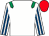 White, emerald green epaulets, white and royal blue striped sleeves, red cap