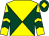 Dark green & yellow diabolo, yellow sleeves, dark green chevrons, dark green cap, yellow diamond