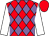 Red and mauve diamonds, white sleeves, red cap