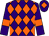 Purple and orange diamonds, purple sleeves, orange armlets and diamond on cap