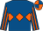 Royal blue, orange triple diamond, striped sleeves, quartered cap