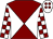 White & maroon diabolo, check sleeves, white cap, maroon spots