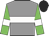 grey, white hoop, green sleeves, white armlets, black cap