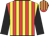 Red body, yellow striped, black arms, red cap, yellow striped