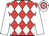 Red and white diamonds, white sleeves, hooped cap