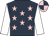 Dark blue, pink stars, white sleeves, pink and dark blue quartered cap