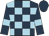 Dark blue and light blue check, dark blue sleeves, light blue armlets, dark blue cap