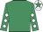 Emerald green, white diamonds on sleeves, white cap, emerald green star