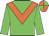 Green body, orange chevron, green arms, orange cap, green quartered