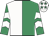 Emerald green & white halved, white chevrons on sleeves, white cap, emerald green stars Emerald green & white halved, white chevrons on sleeves, white cap, emerald green stars