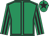 Emerald green, black seams, striped sleeves, black star on cap