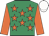 Emerald green, orange stars, orange sleeves, white cap