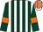 Dark green & white stripes, orange armlet, white & orange striped cap