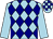 light blue, navy diamonds, light blue sleeves, checked cap