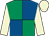 Emerald green and royal blue (quartered), beige sleeves and cap Emerald green and royal blue (quartered), beige sleeves and cap