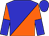 blue and orange halved diagonally, orange and blue halved sleeves, blue cap, orange spot